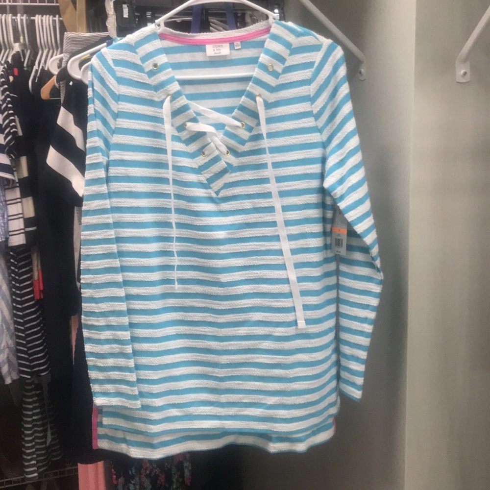 Crown & Ivy Aqua Stripe beach coverup